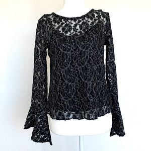 NWOT Black & Silver Lace Top